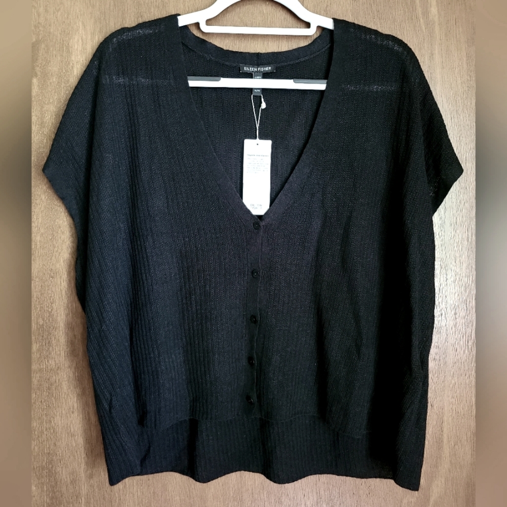 NWT Eileen Fisher Organic Linen/Cotton Short-Sleeve Cardigan 🖤